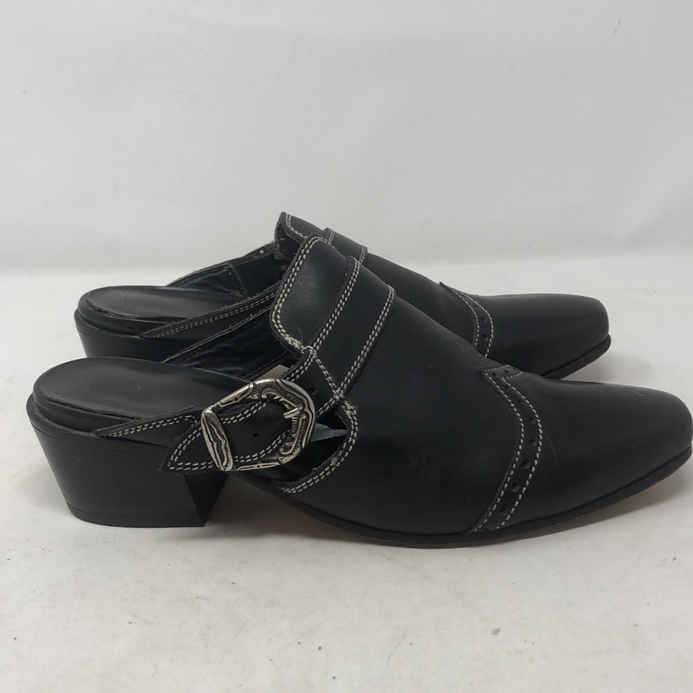Justin’s Black Leather Western Stitched Mules Clogs